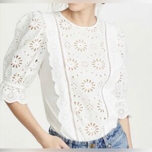 Veronica Beard Gale White Eyelet Blouse Size 8